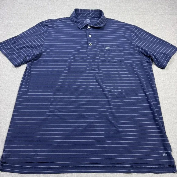 Peter Millar Polo Shirt Mens XL Blue Striped Mountainside Collection Pocket - Picture 2 of 10